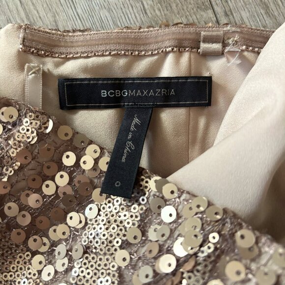 BCBGMAXAZRIA Carole Gold Sequin Strapless Mini Dress Size 0 Party Showgirl - Picture 4 of 13